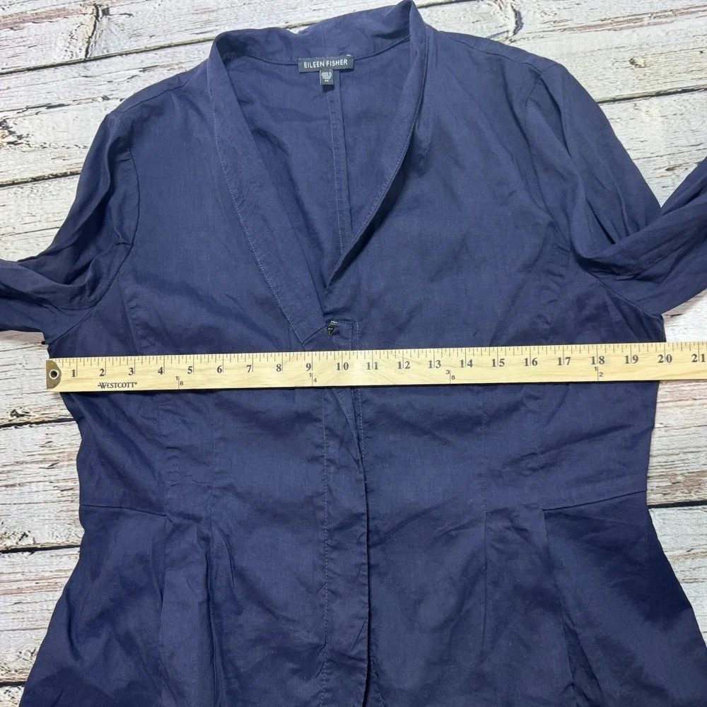 EILEEN FISHER Jacket Blazer Linen Viscose Blend Stretch Zip Up Navy Blue M